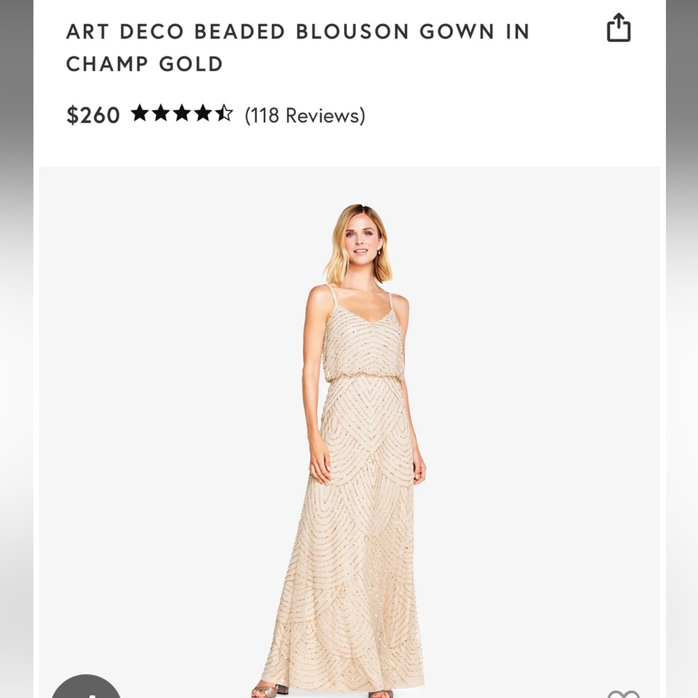 Adrianna Papell BEADED BLOUSON GOWN IN CHAMP GOLD- NWT